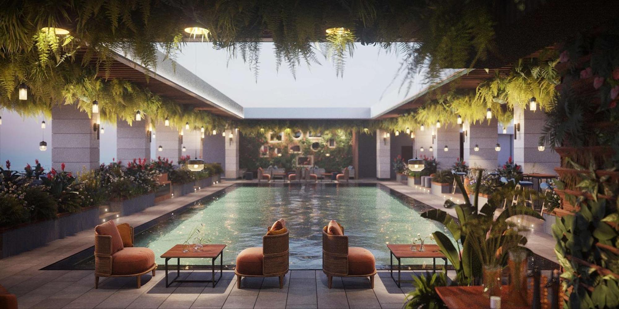 Hotel Doubletree By Hilton Doha Downtown Exterior foto The rooftop pool at the hotel